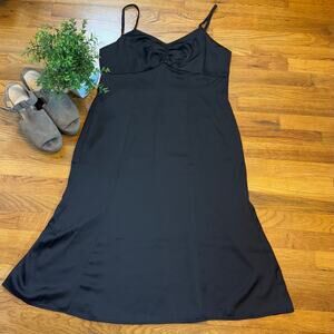 Melrose and Market Women’s Large Black Satin Spaghetti Strap. Midi Dress Party